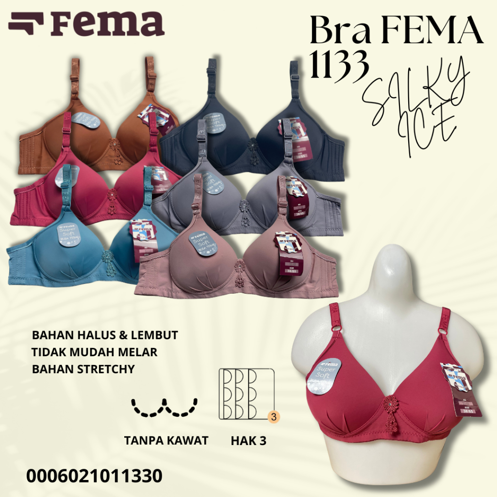 FEMA Official Shop Ecer 1 pcs Bra Fema 1133 Kain Silky Ice Adem Lembut Cup Besar