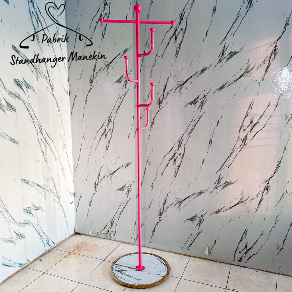 Stand Mantel Musim Dingin | Stand Gantung Topi Terbaru warna Pink | Tiang Gantung Syall 175 CM | Dis