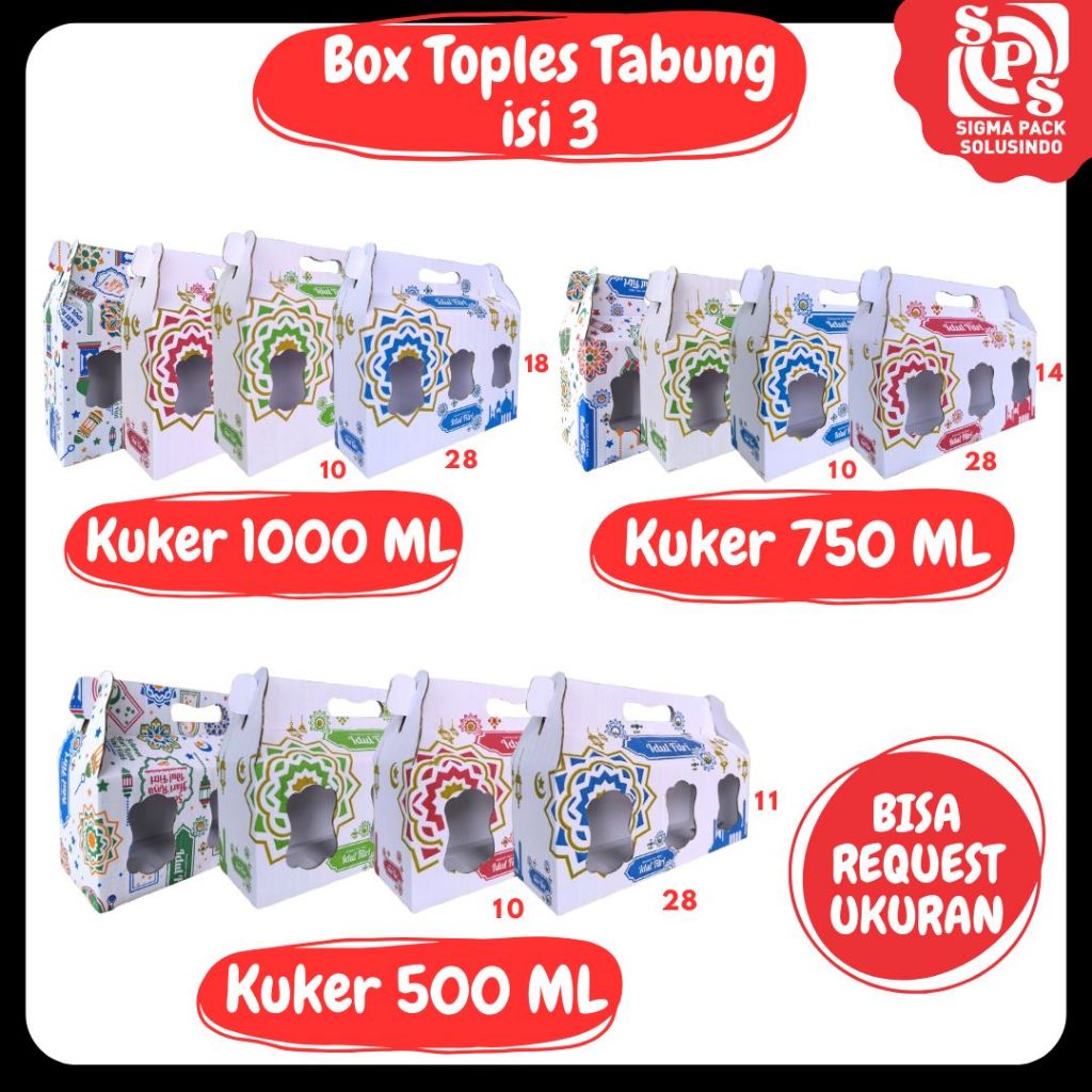 

Kardus Box Kuker Toples Isi 3 28x10x18 1000 ml / 28x10x14 750 ml / 28x10x11 500 ml Toples Tabung 500ml / 750ml / 1000ml Jinjing Gable Box Kue Kering Kardus Idul Fitri Dus Kue Kering