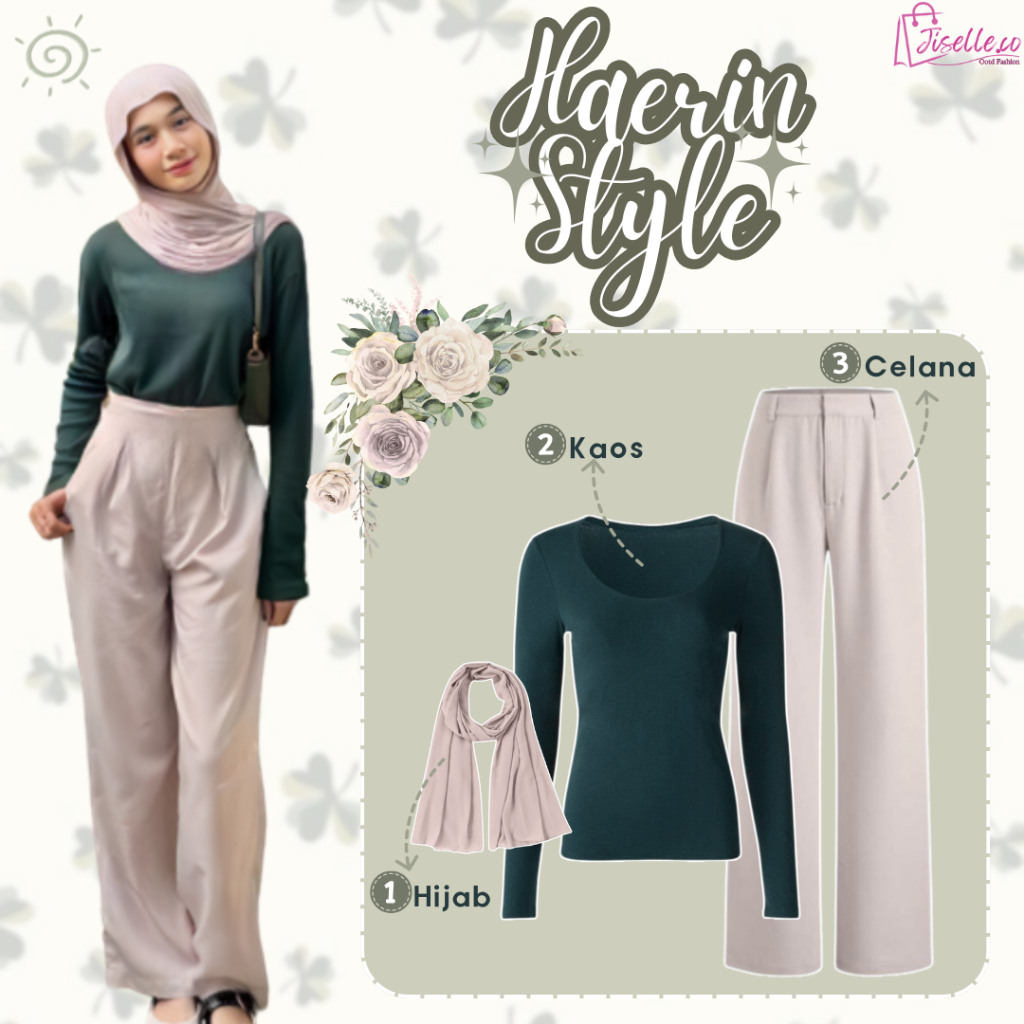 Haerin Style(Kaos Rib,Celana Oro Pants,Pashmina Jersey)Ide Outfit Simple Buat hangout Kekinian JC3V