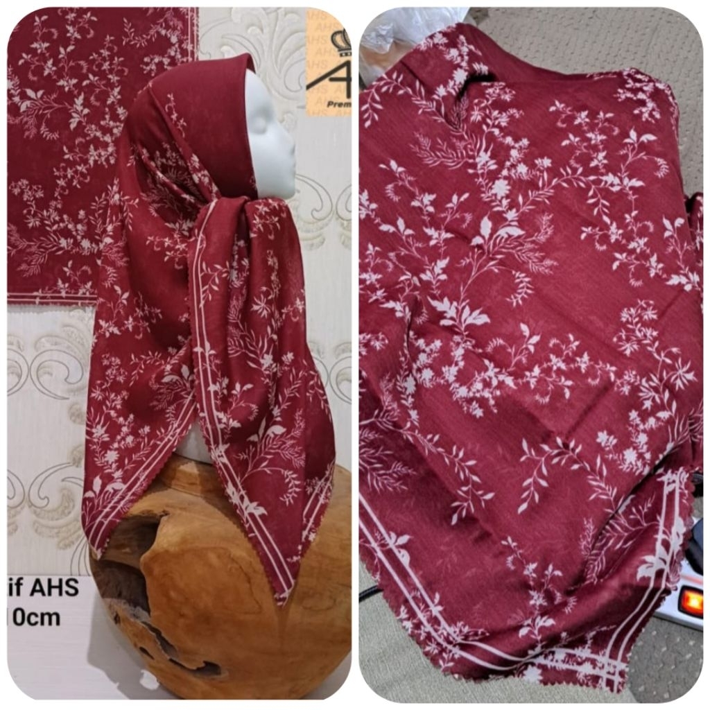 NUANSA MERAH MARUN hijab segiempat denay voal motif semarang