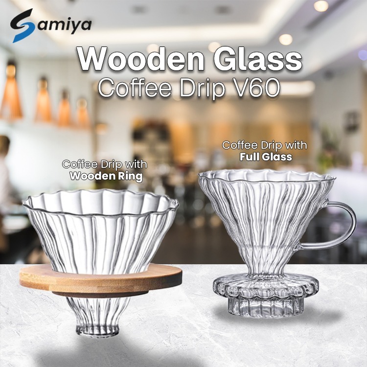 dripper kayu V60 / wooden glass coffee dripper v60 / gelas kaca kopi v60 pour over drip / kopi drip
