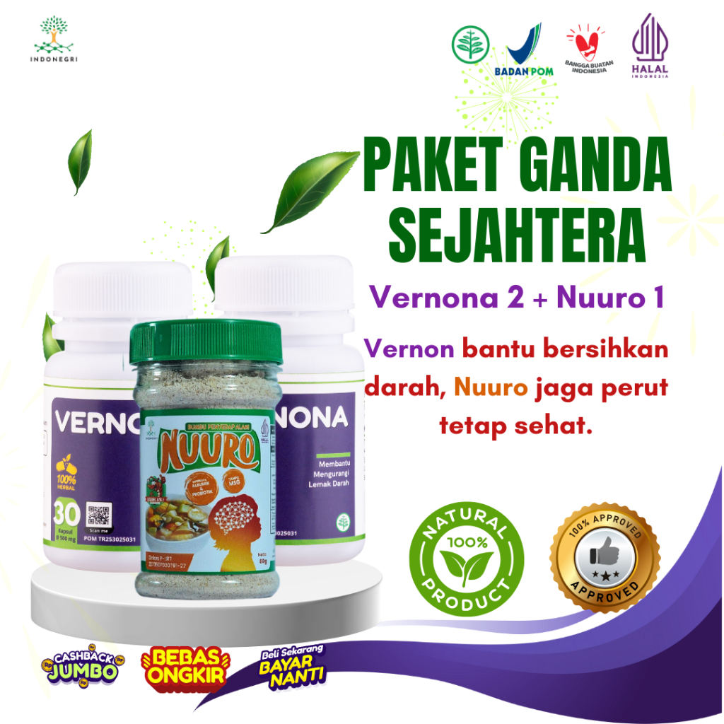 

Paket Ganda Sejahtera – 2 Vernona & 1 Nuuro | Herbal Lemak Darah & Bumbu Non-MSG Kaya Probiotik
