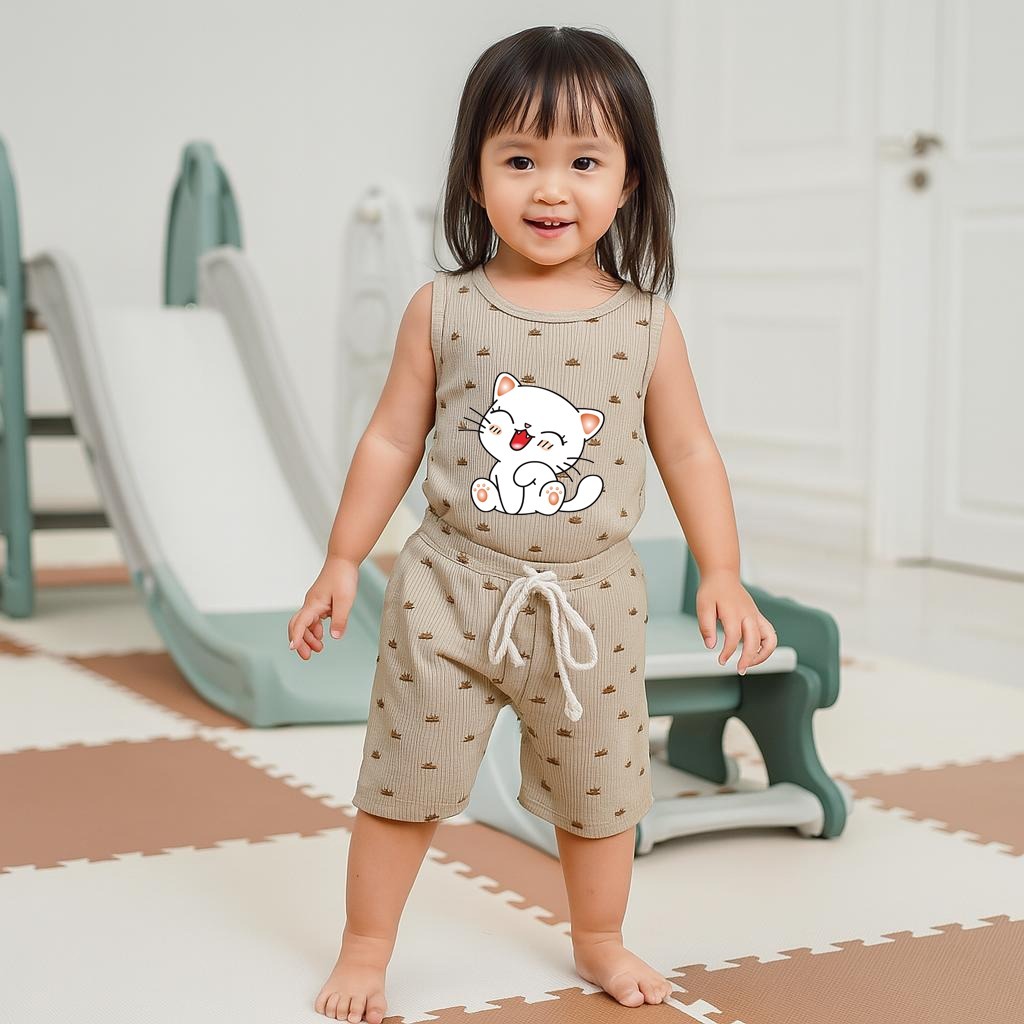 ZASKIYA - SINGLET ANAK MILANO MOTIF TERBARU / SETELAN ANAK MILANO CUTE CAT DTF