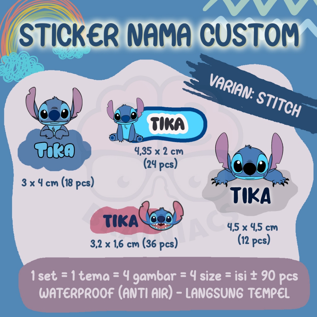 

ST-020, Sticker Stiker Nama Anak Custom isi 90 pcs