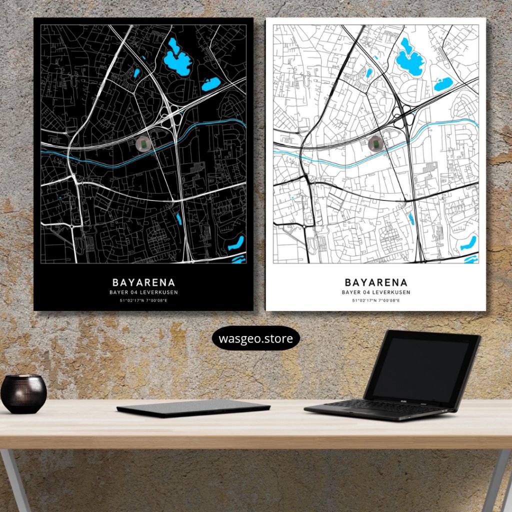 Poster Peta Stadion Bayarena Bayer Leverkusen Hiasan Dinding Minimalis Aesthetic