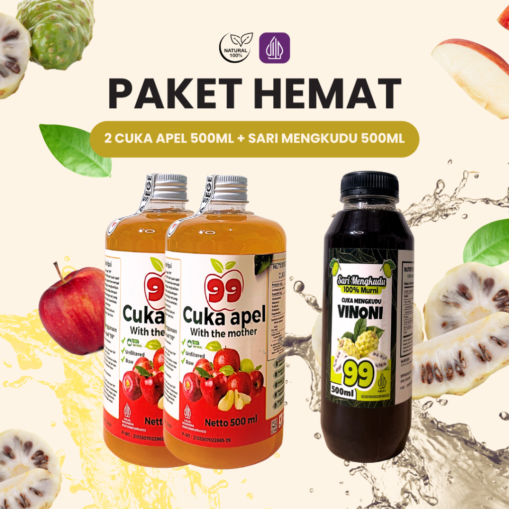 

BUNDLING 2+1 Cuka Apel Sari Mengkudu Asli 100% Original Tanpa Pengawet 500 ml