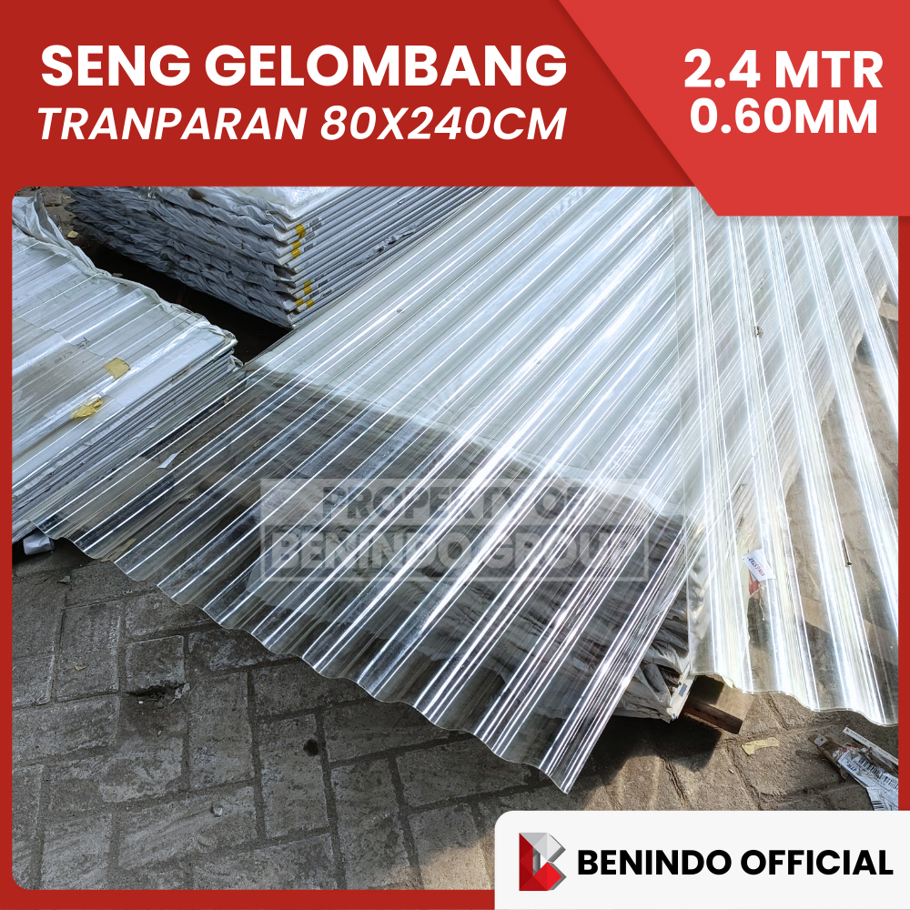 SENG GELOMBANG TRANSPARAN / BENING LEBAR 80cm  x PANJANG 240cm - 0.60MM ( P : 2.4 mtr )