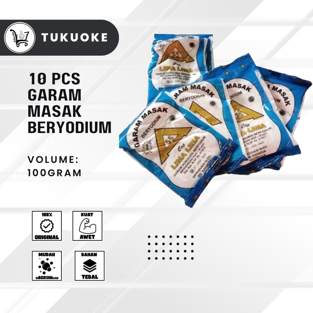 

[10 PCS] GARAM MASAK BERYODIUM 10X100GR DAPUR MASAK YODIUM 100GR X 10PCS GARAM HALUS MURAH EKONOMIS