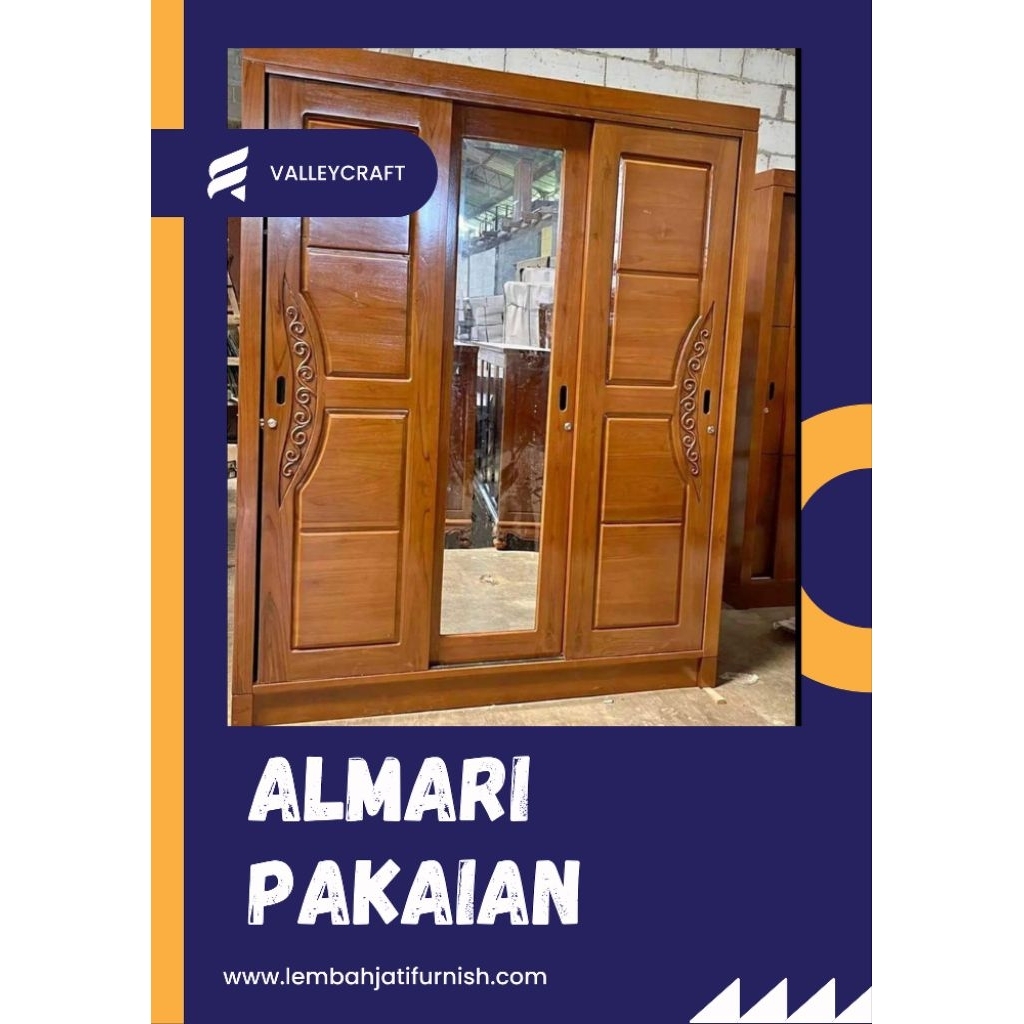 lemari kayu Jati 2 & 3 Pintu Sliding / Lemari Jati Minimalis