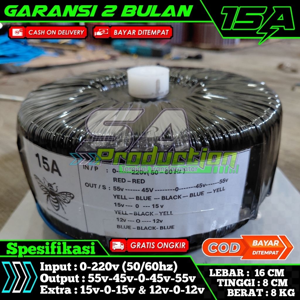 Trafo donat Toroid Murni 15A ct 55v 45v