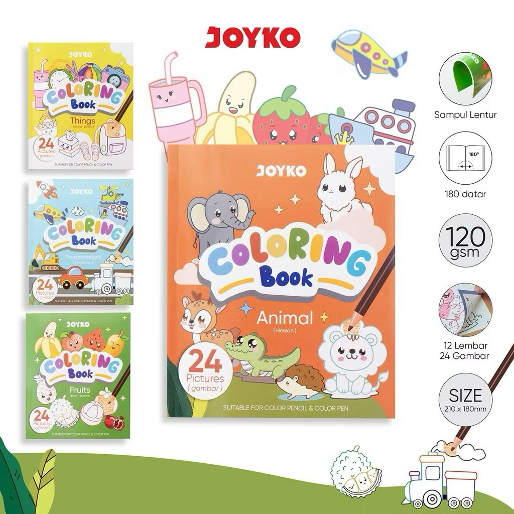 

Buku Mewarnai Coloring Book CLBK-3503 Motif Animal Things Fruits Transport JOYKO