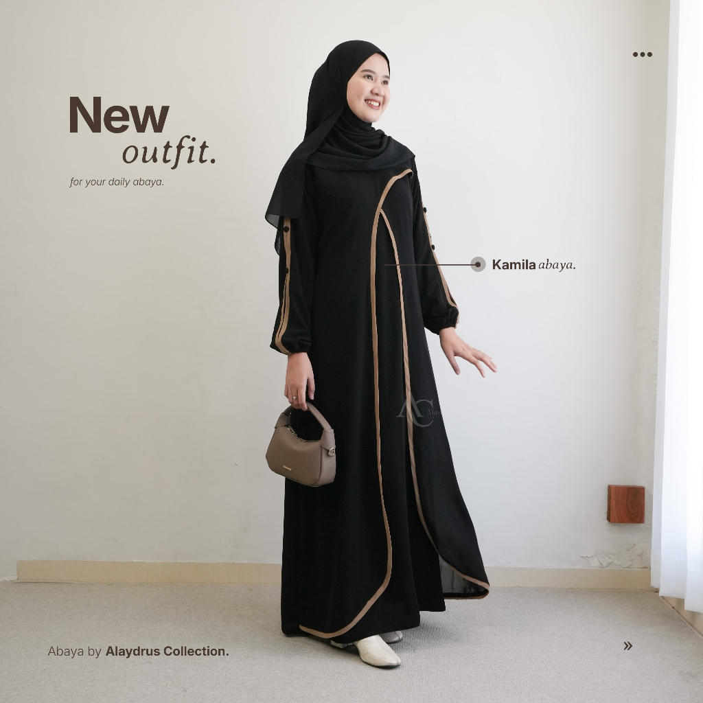 Terlaris Alaydrus Collection Abaya Hitam Turkey Kamila Gamis Syari Muslimah Jetblack Hitam Kombinasi