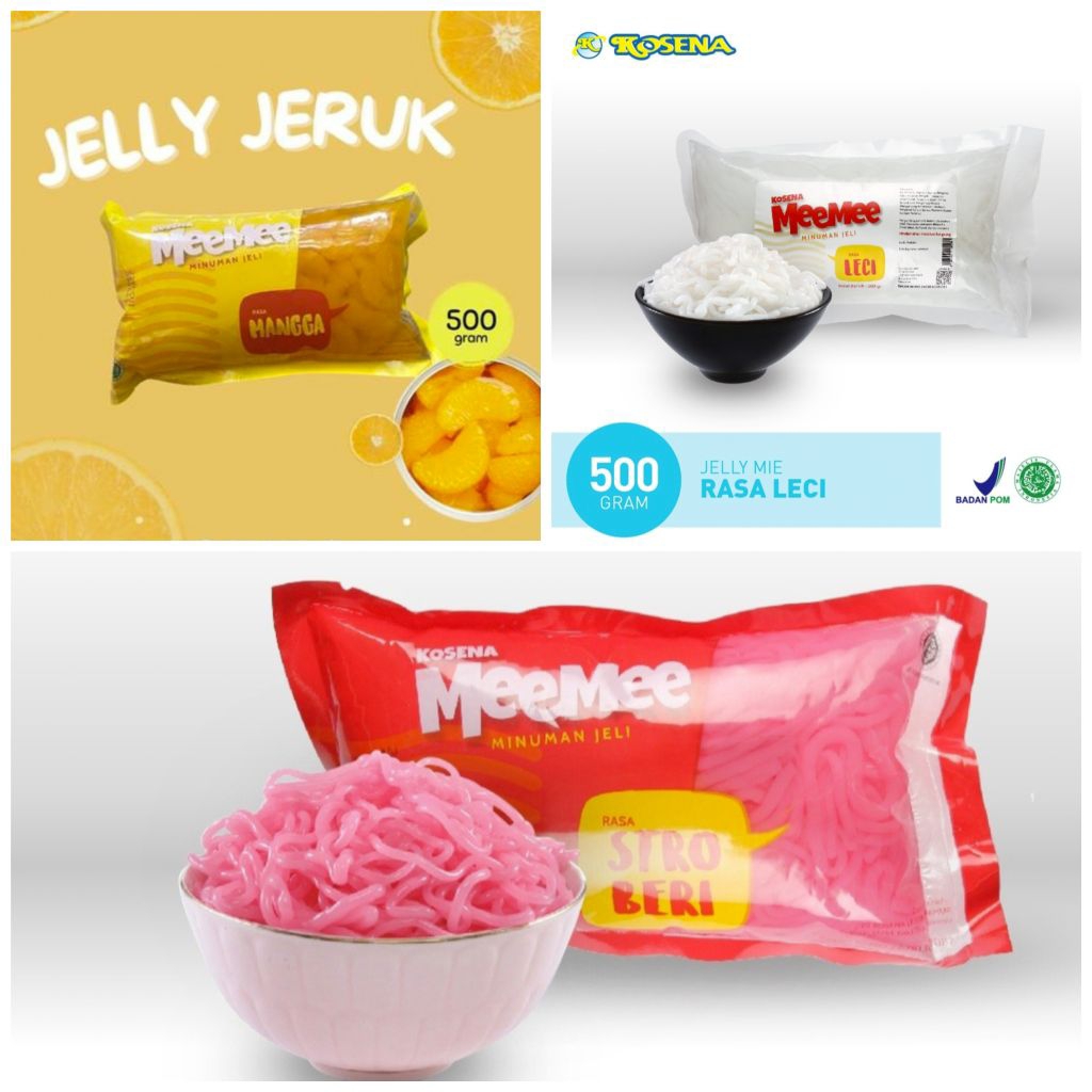 

Kosena MeeMee minuman jeli rasa strawberry leci jeruk topping bentuk mie mi kenyal
