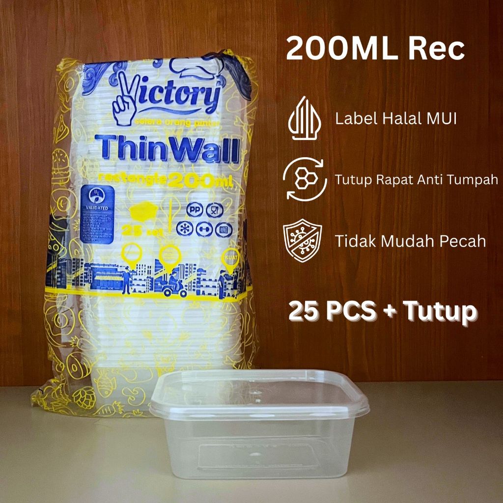 (Grosir) Thinwall Rec 200Ml Victory (25) Halal Wadah Slime Cup Pudding Wadah Makanan Salad Buah