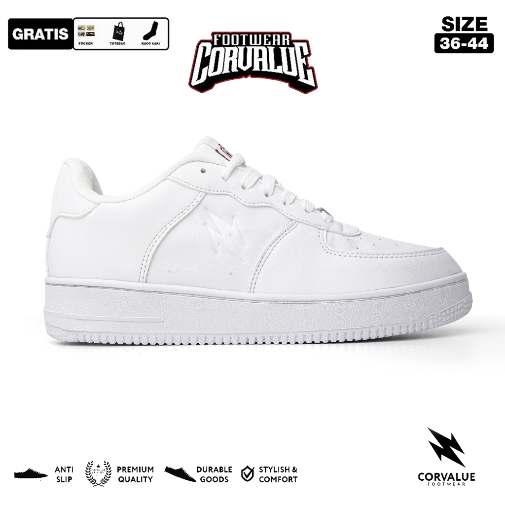 CORVALUE - Sepatu Sneakers Corvalue Footwear kasual Pria Wanita Hiratsuka Full white Original