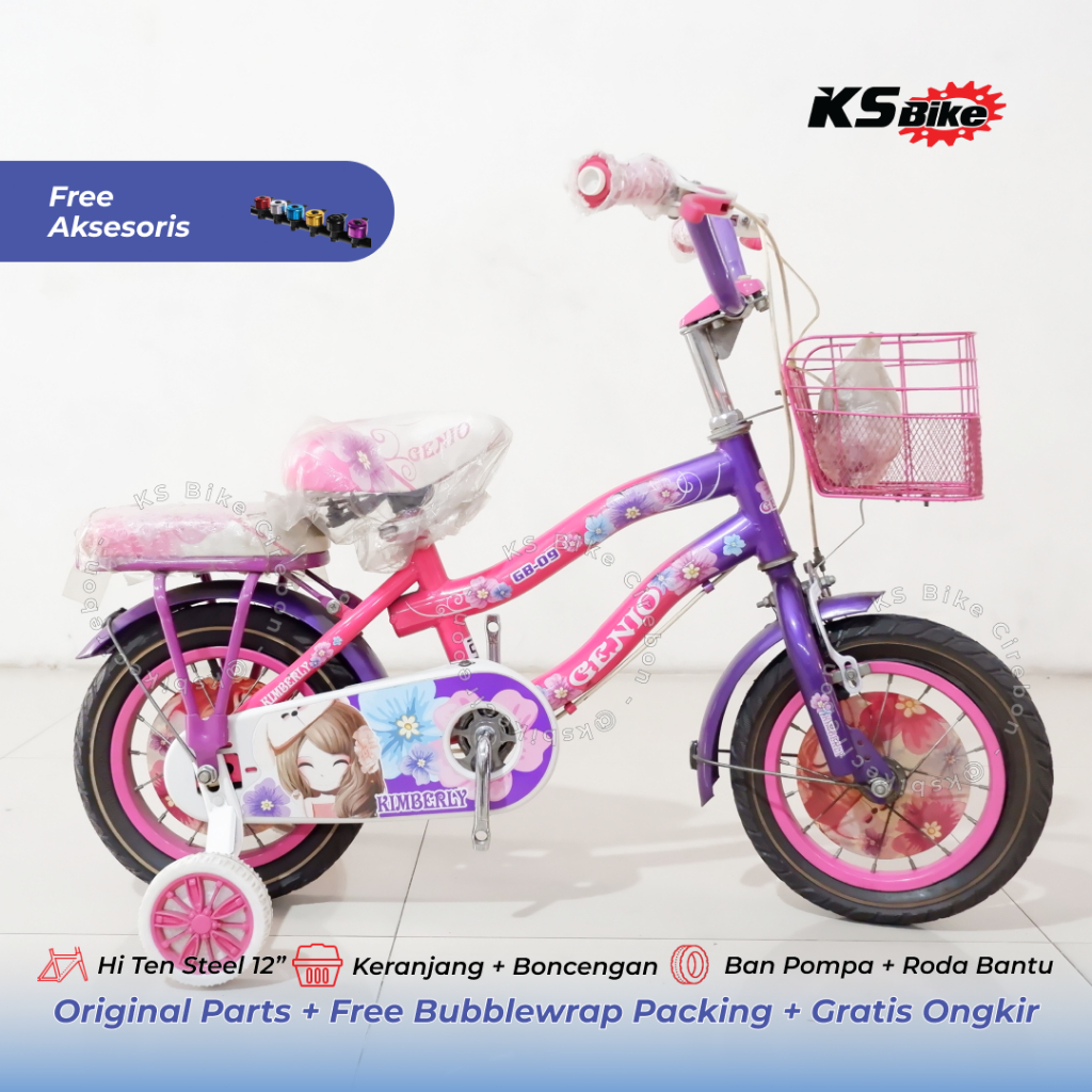 Sepeda Mini Anak Genio Kimberly 12 Inch - Sepeda Mini Anak Perempuan Roda 3 Keranjang Sepeda Anak Um
