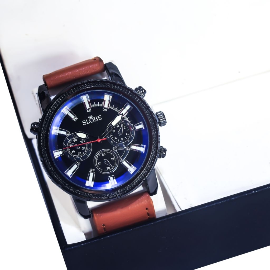 SLOBE Jam Tangan Pria Dan Wanita Kulit | Analog Free Box Kode 2.36