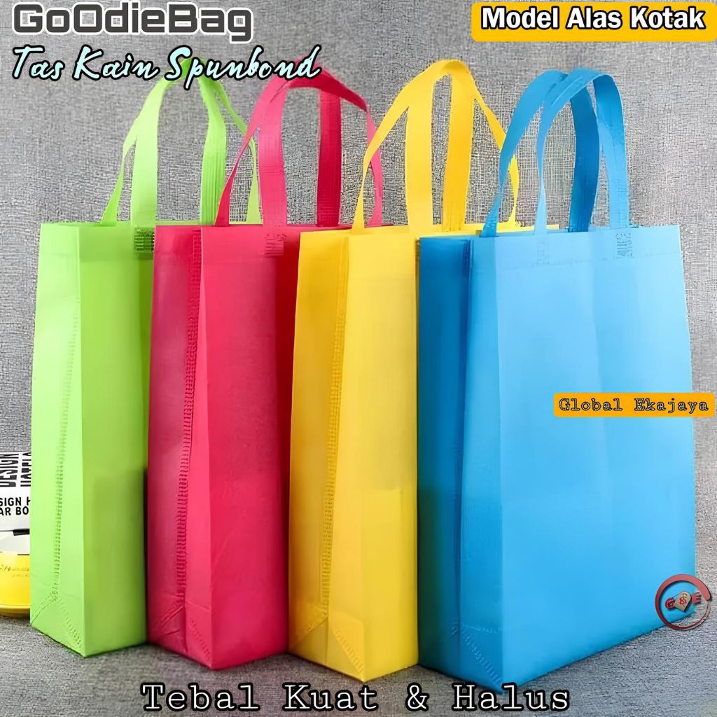 

(Model HBPA Box Alas Kotak) Goodie Bag Kantong Totebag Belanja Snack Ultah Tas Kain SpunBond Godybag