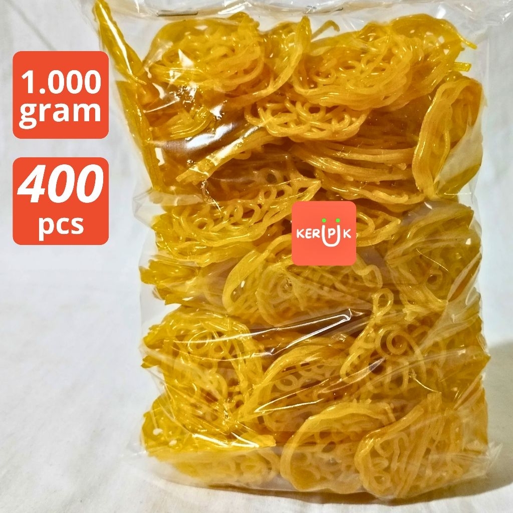 

Kerupuk Mie Kuning Mentah Ukuran Kecil 1.000 Gram Isi 400 Pcs
