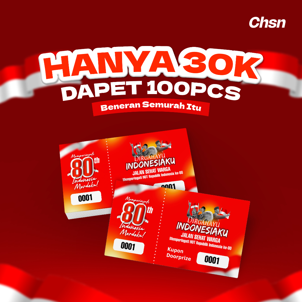 

100PCS! JASA CETAK VOUCHER UNDIAN DOORPRIZE AGUSTUSAN KEMERDEKAAN BAHAN PREMIUM