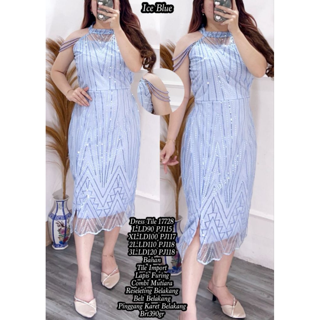 Dres Tile 17728 Ice Blue 390Gram - Bahan Import Berkualitas dengan Lapis Furing Combi Mutiara dan Re