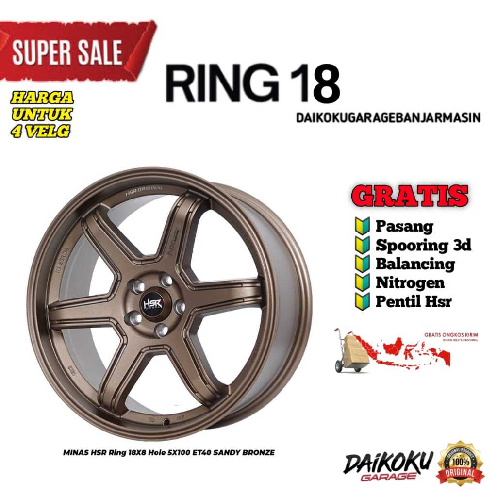 SALE  Velg Mobil New avanza xenia ring 18 hsr minas r18 pcd 5x100 bronze pelek racing ring18