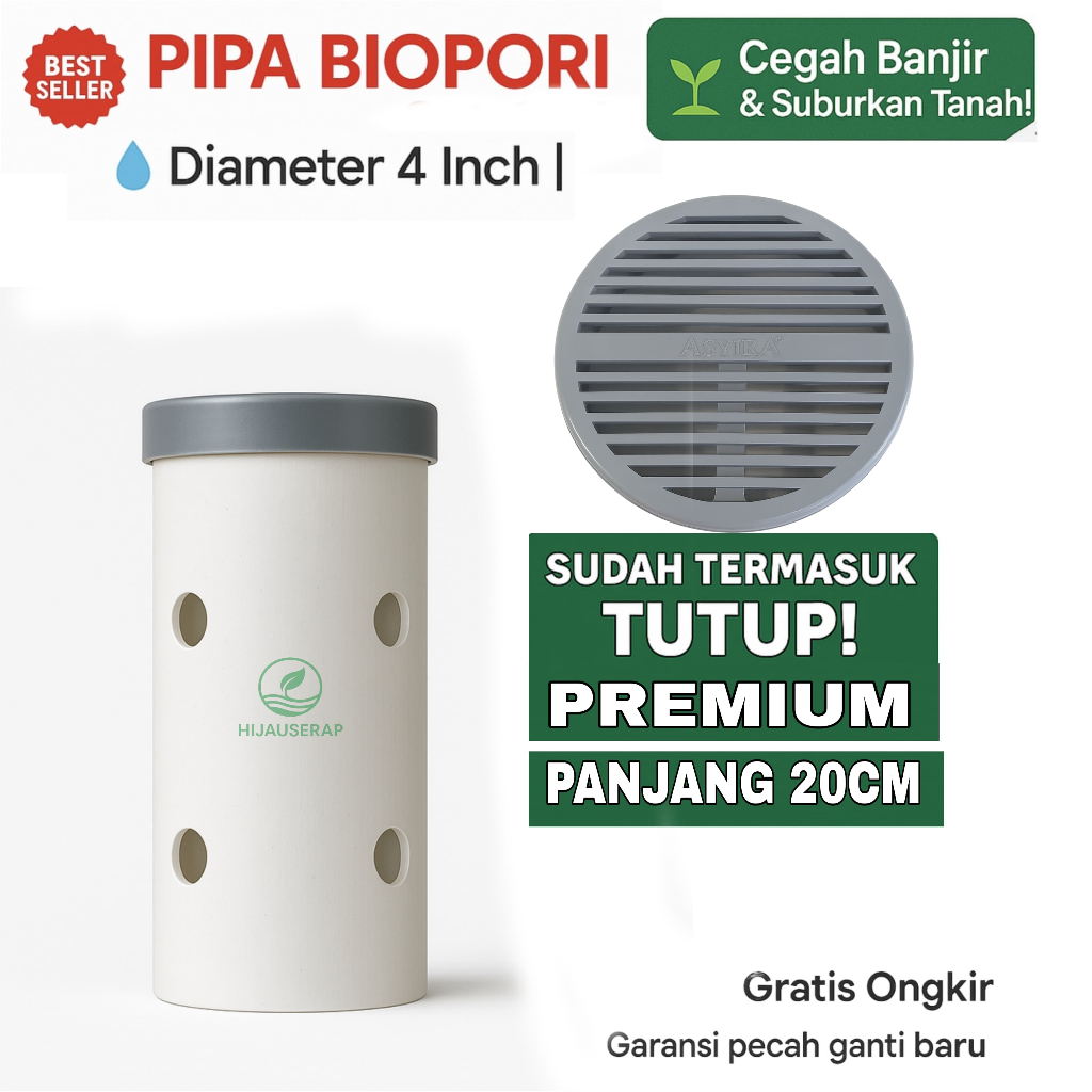 Pipa PVC + Tutup Biopori 4 Inch 20cm / Tutup Biopori