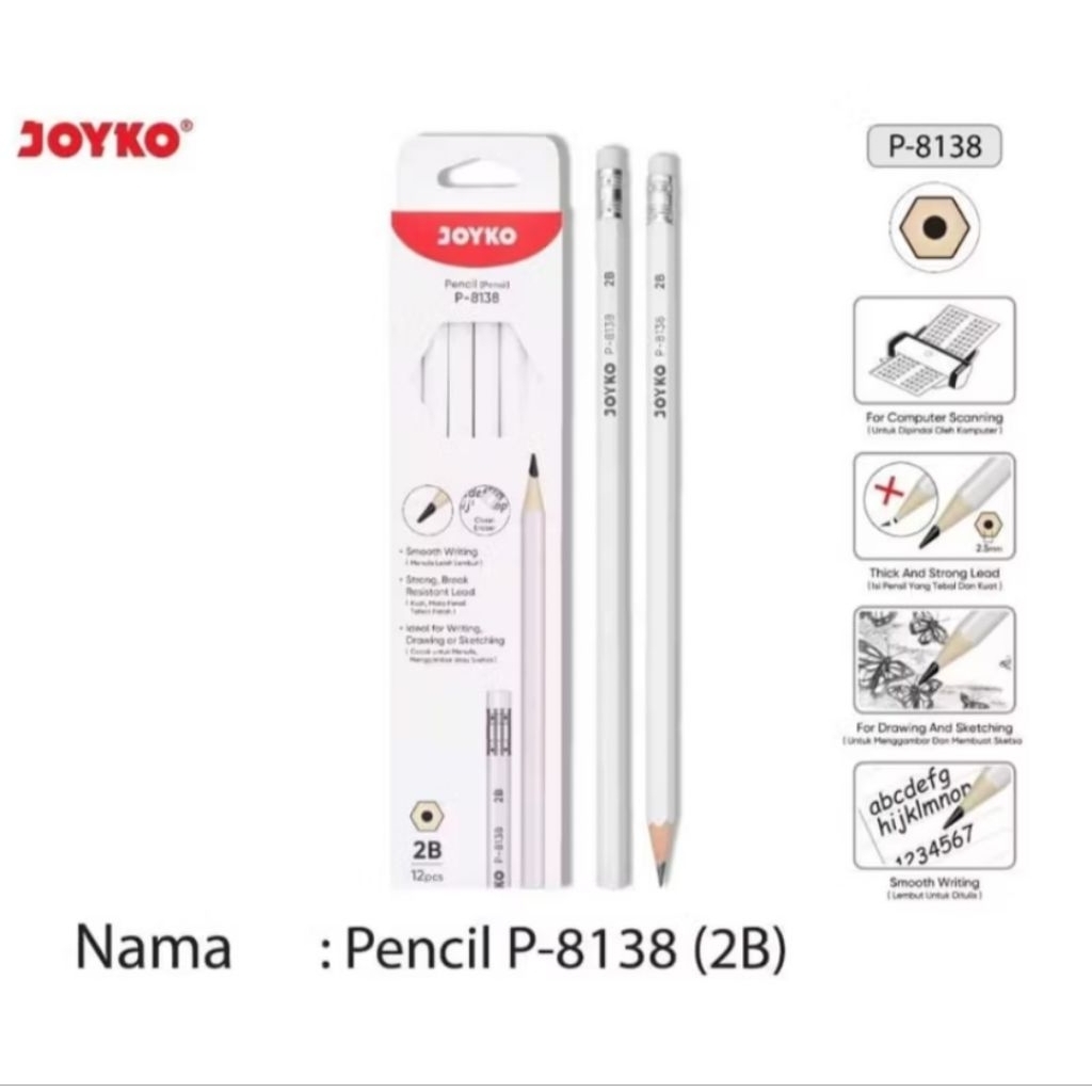 

1 Lusin Joyko P-8137 atau P-8138 Pencil / Pensil Raut / Pensil Ujian / Pensil Komputer 2B