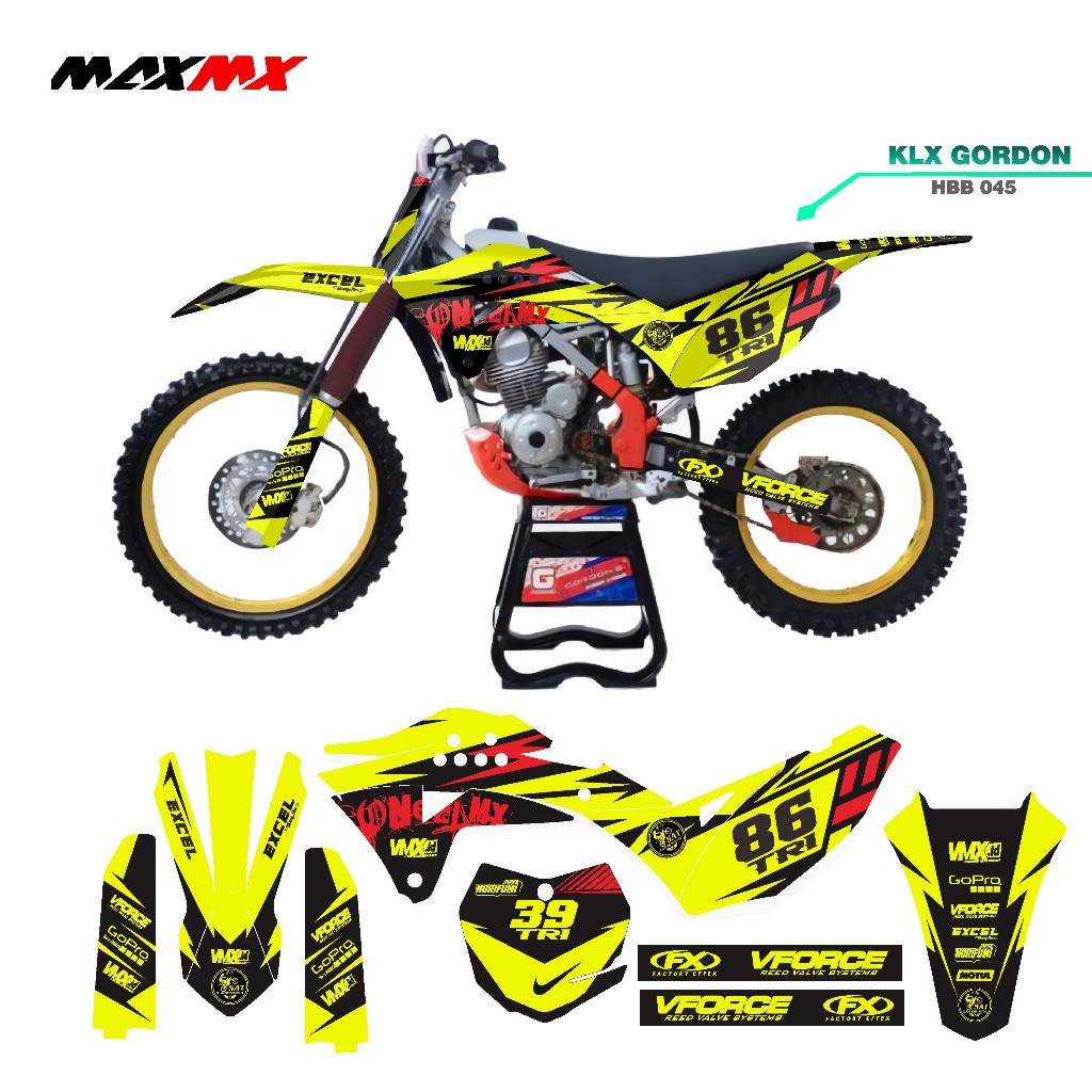 Decal Stiker KlX 150 Gordon Supermoto Dekal Sticker Striping Klx Gordon Full Body grafis kuning hita