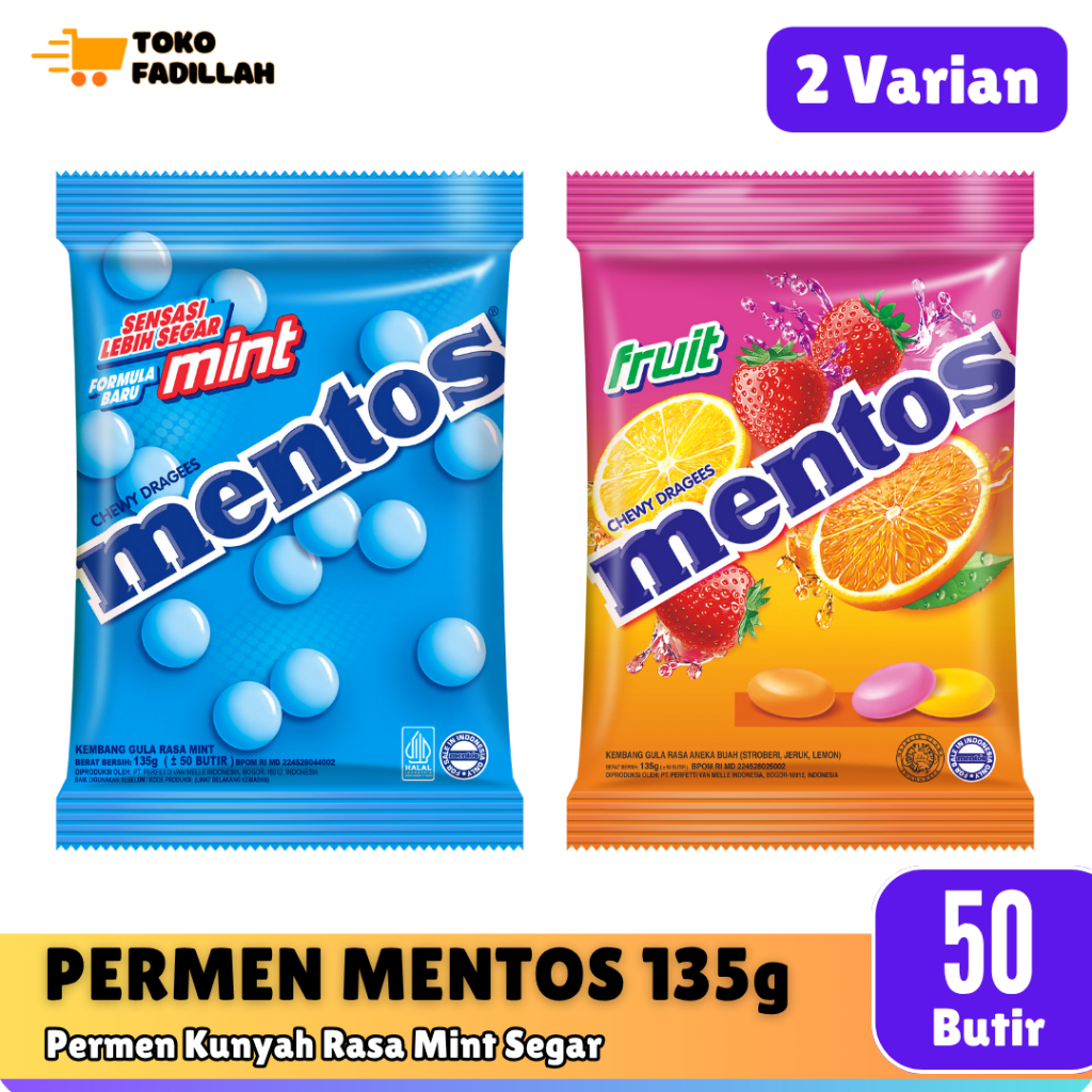 

MENTOS Permen Mint & Buah 135g (50 Butir) / Pack - Chewy Dragees