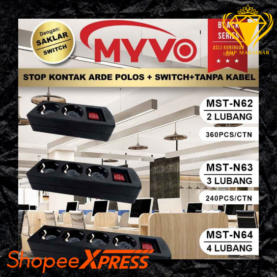 MYVO STOP KONTAK HITAM TANPA KABEL + SAKLAR