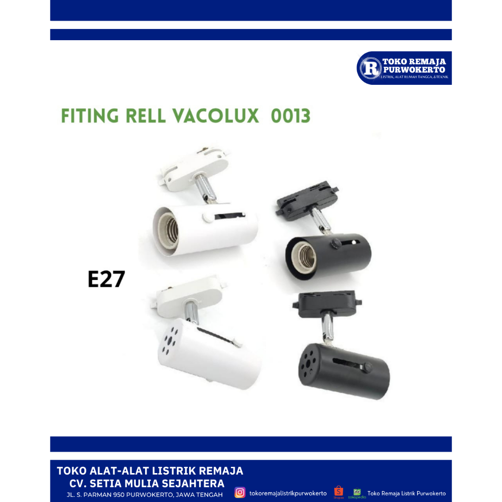 Kap Lampu Sorot Rell Track Vacolux E27 Body Putih | Hitam