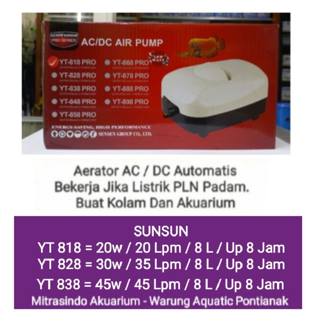 Aerator Sunsun AC-DC YT 838 Pompa Udara Kolam Aquarium