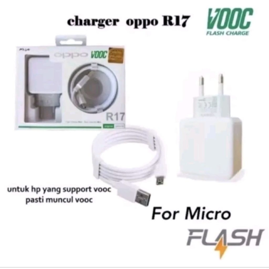 Charger Opo VOOC R17 Micro Cas Hp Fast Charging Support A3S / F3 / F5 / F9 / A80 All tipe