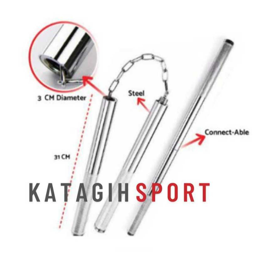 Double Stick Bushido Steel XL Silver / Nunchaku Double Stick Besi Silver