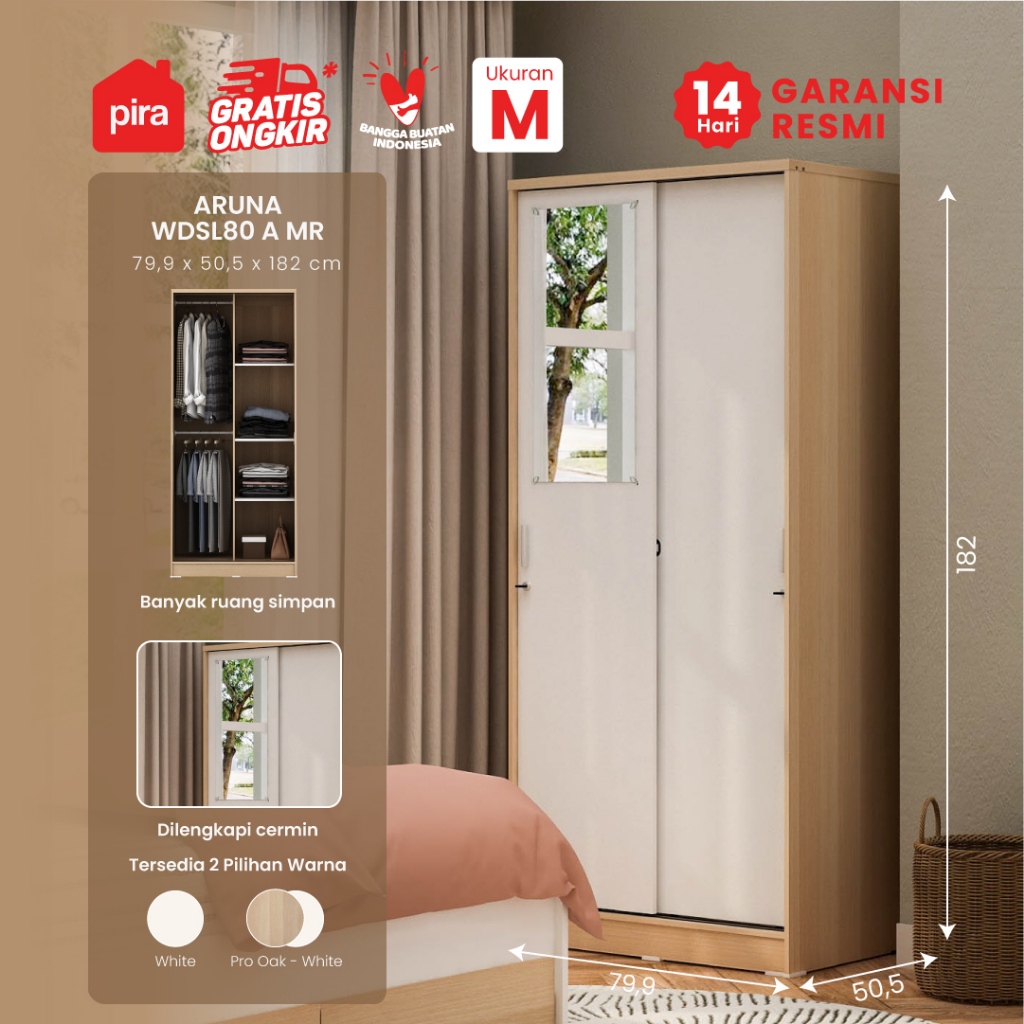 Pira Metropolis OX - ARUNA WDSL80 A MR Lemari Pakaian Pintu Geser / Sliding