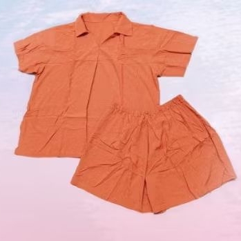 setelan ld 140cm celana pendek katun, stelan jumbo santai, set celana pendek katun, set katun jumbo