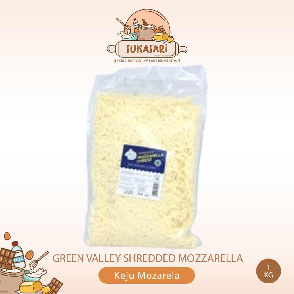 

Green Valley Mozarella Shreded 1kg Moza keju pizza parut tabur mozza