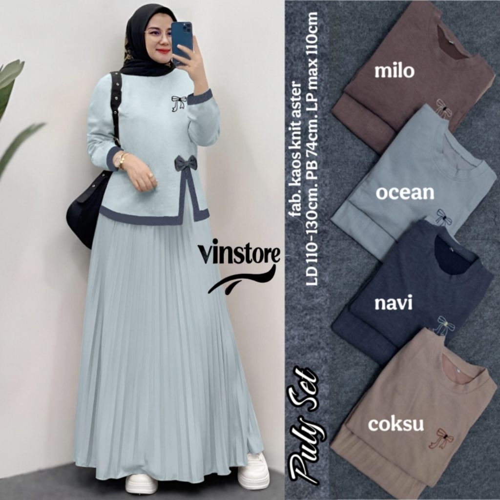 hayako puly setelan rok knit one set vin one set ld 130 celana kulot knit tunik kaos import kaos wan