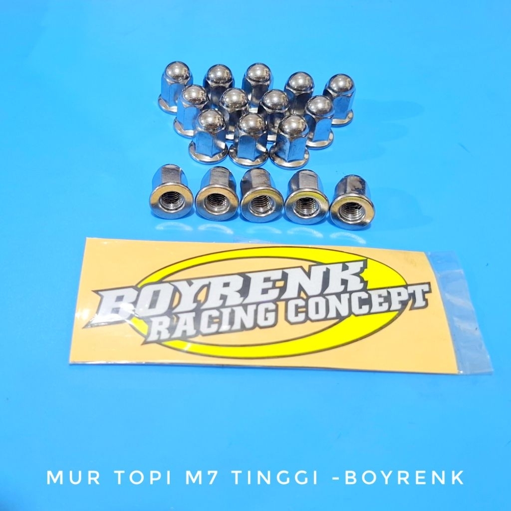 MUR TOPI M7×17 TINGGI K-10 CROME | FLANGE CAP NUT | MUR TOPI KNALPOT M7 -BOYRENK