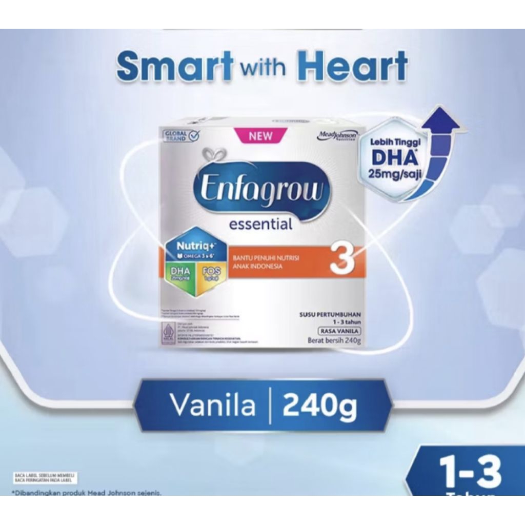 

ENFAGROW ESSENSIAL 3 (1-3THN) Susu Rasa Vanila Dengan gramasi di 240gr/400gr/800gr/1800gr