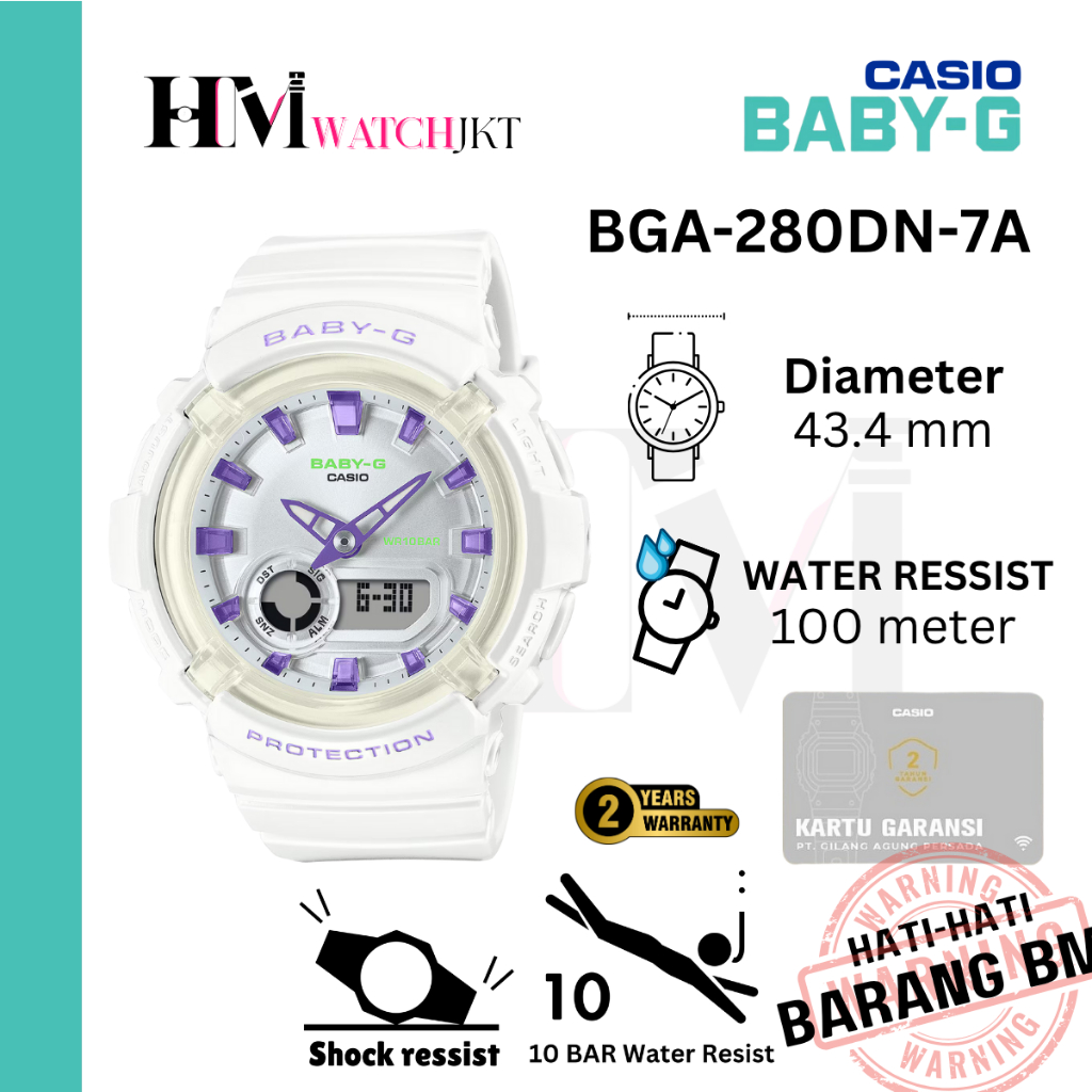 CASIO BABY-G BGA-280DN-7ADR Jam Tangan Wanita Original Analog-Digital Antiair BGA-280DN-7A