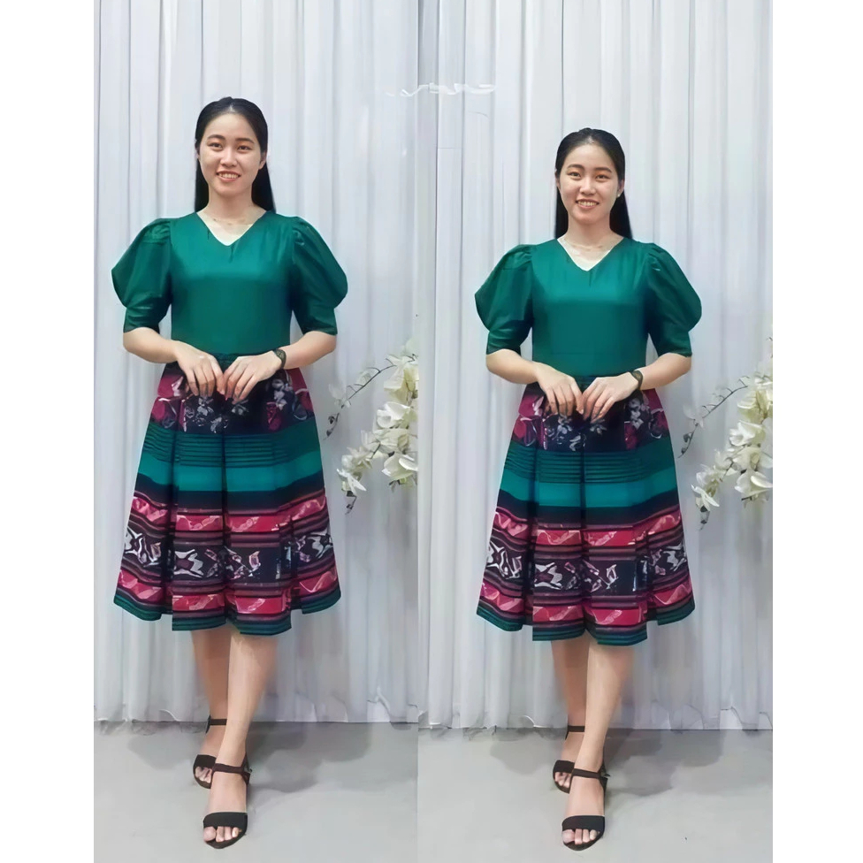Dress Wiru Kombinasi Toyobo Dress Wiru Tenun Ethnik Kekinian
