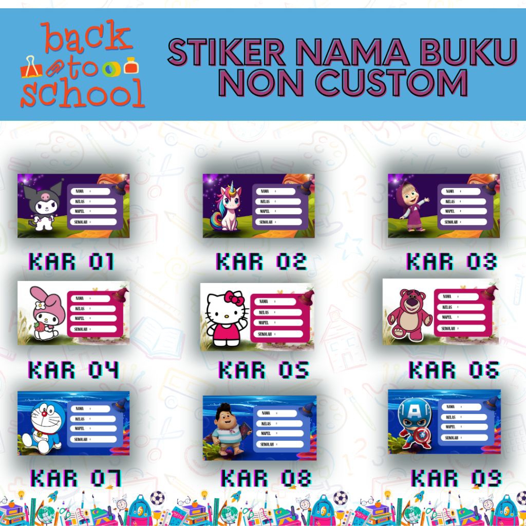 

Stiker Nama Buku Pelajaran Sekolah Nama Sendiri Nama Sekolah Stiker Nama Buku Pelajaran Anak Stiker Nama Buku TK SD SMP SMA Stiker Nama Buku Lucu Aesthetic Stiker Nama Custom Kartun Kuromi Hello kitty SpongeBob Kuda poni Doraemon Melody Jumbo