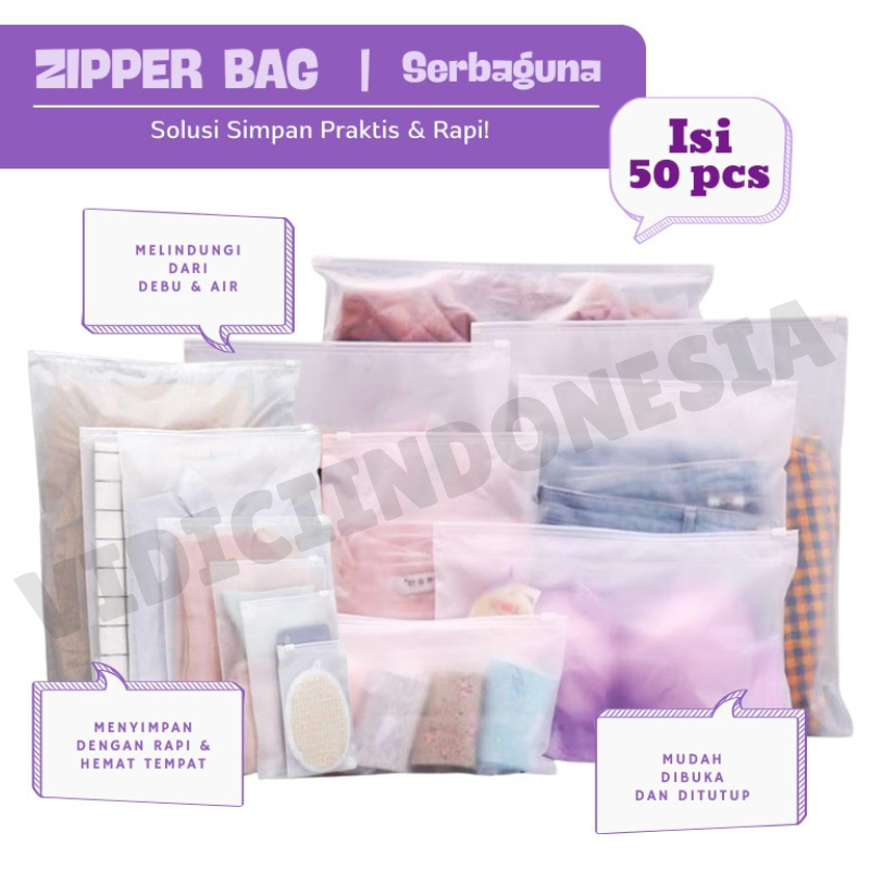GROSIR ISI 50PCS Zipper Bag Plastik Ziplock Baju Packing|Travel Zipper Pouch Organizer|