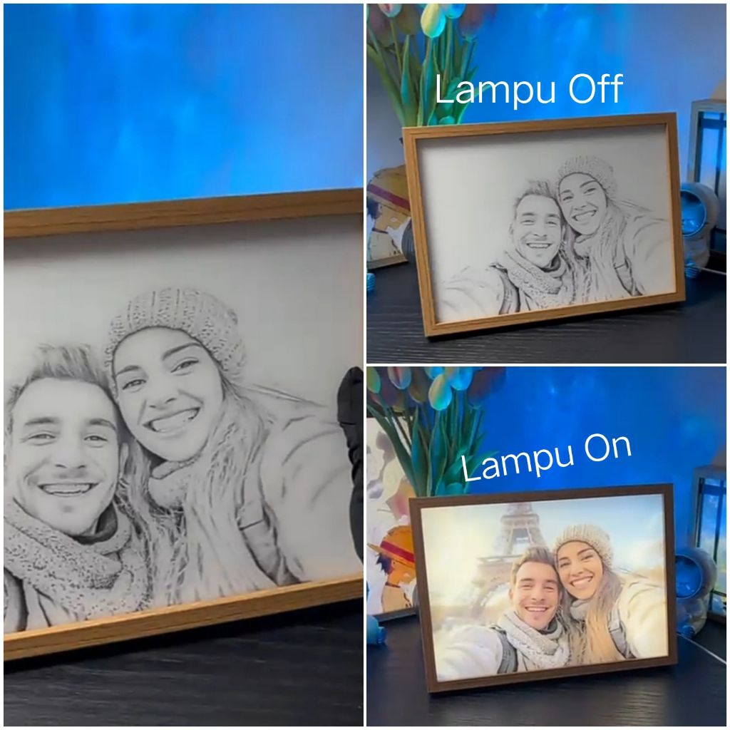 Lampu Lukisan Dekoratif - Bingkai Foto Cahaya Akrilik - Bingkai LED Custom Kayu | kado ulang tahun |