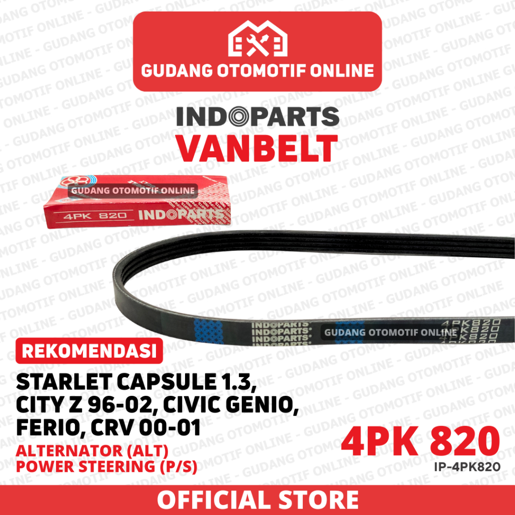 Vanbelt Fanbelt ALT P/S Starlet Capsule City Z Civic Genio Ferio CRV 2000 4PK 820 Indoparts