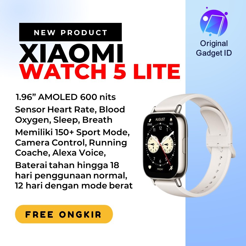 Xiaomi Redmi Watch 5 Lite | Dengan Fitur Lima Sistem GNS | 1.96" AMOLED Display | Built-in GNSS | Ba