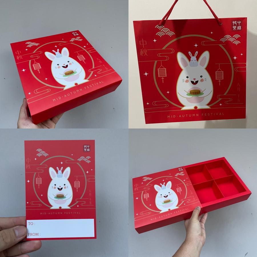 

PAKET PAPERBAG + DUS Mooncake 125gr-150gr isi 4 Red Rabbit Free Tag